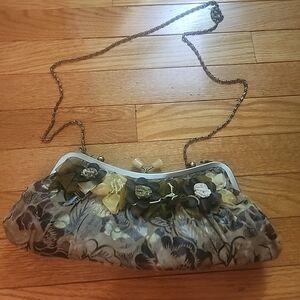 Maz Mayer Vintage Brown Floral Chain Strap Clutch Handbag